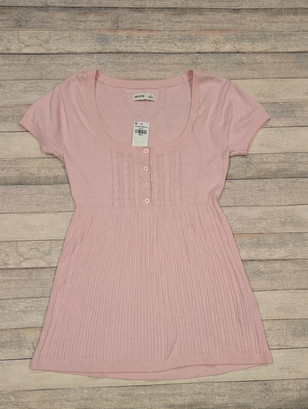 Hollister New Light Pink Henley Button-Front Knit Top Size Small Babydoll Style